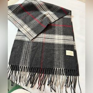 Lord & Taylor Charcoal and Red Plaid Scarf